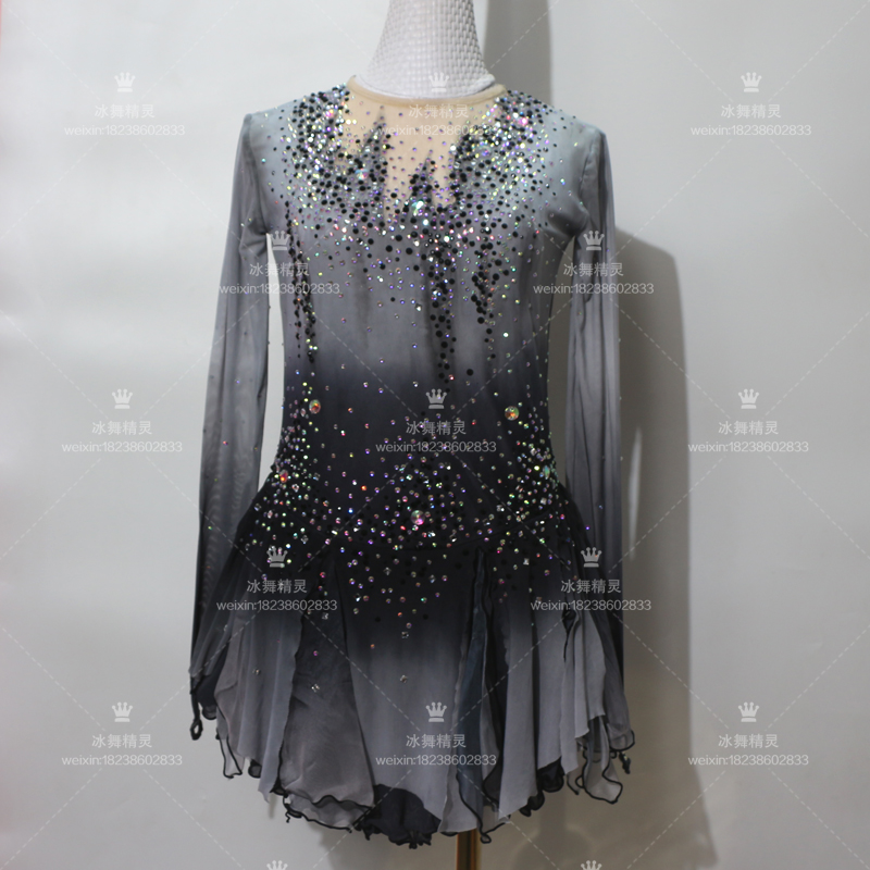 Ice dance genie customized figure skating clothing figure skating performance Children's adult female dress D363