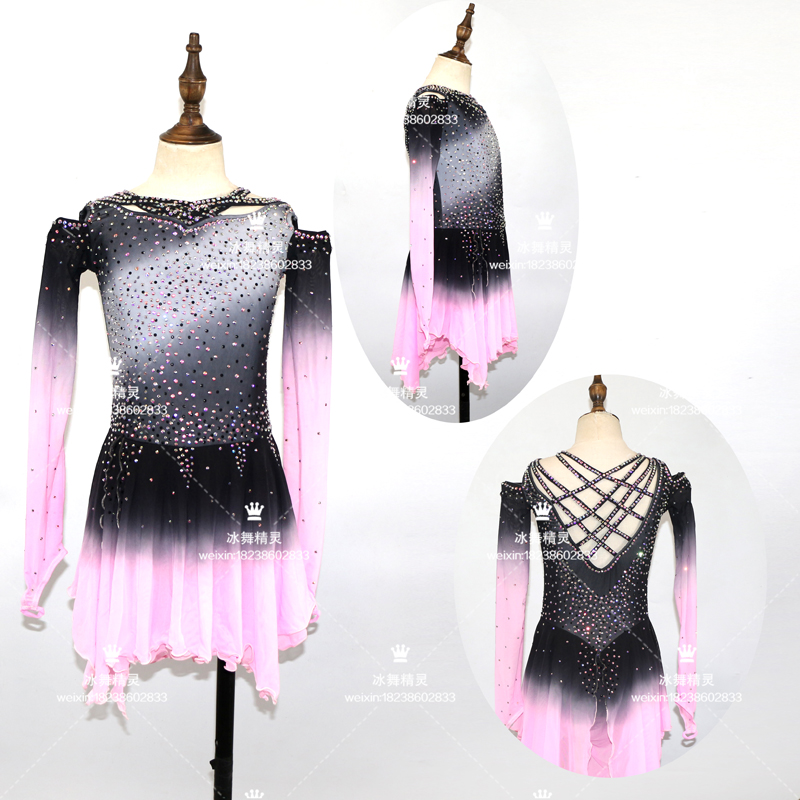 Ice dance elf children's figure skating costume adult performance suit skating dress D16