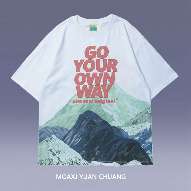 MOAXJ original tide brand 2021 summer street national tide retro printing short-sleeved T-shirt loose couple short-sleeved men and women