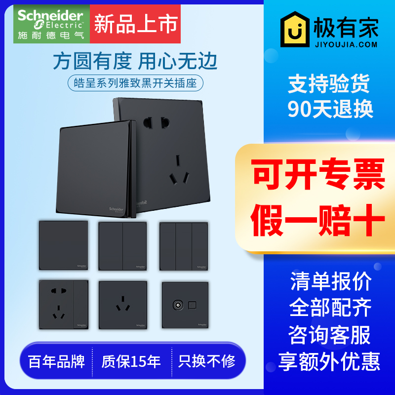 Schneider switch socket five holes with USB Hao black one open double control two or three plug panel industrial wind socket 10A