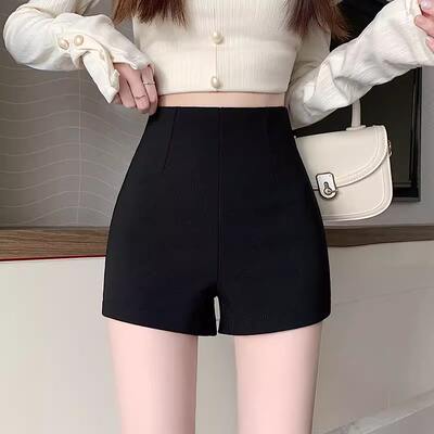 Black suit shorts for women's spring and summer new outerwear, petite high-waisted, elastic tight, spicy A-line base hot pants