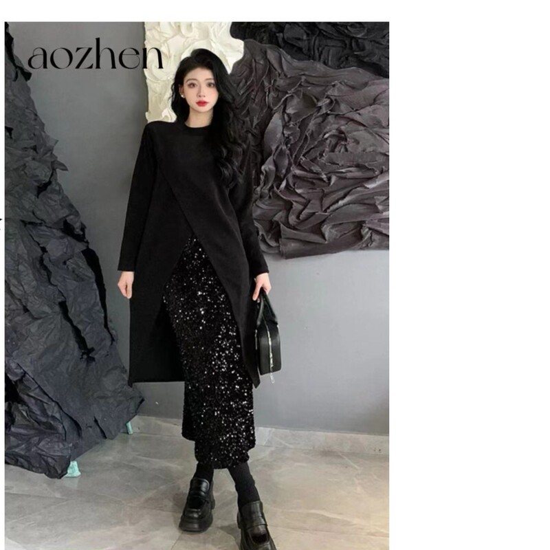 [Paris Illustrated] Plus-Size Women's Trendy Two-Piece Top with Slit, Stylish and Versatile, Makes You Look Slimmer, Worth Buying