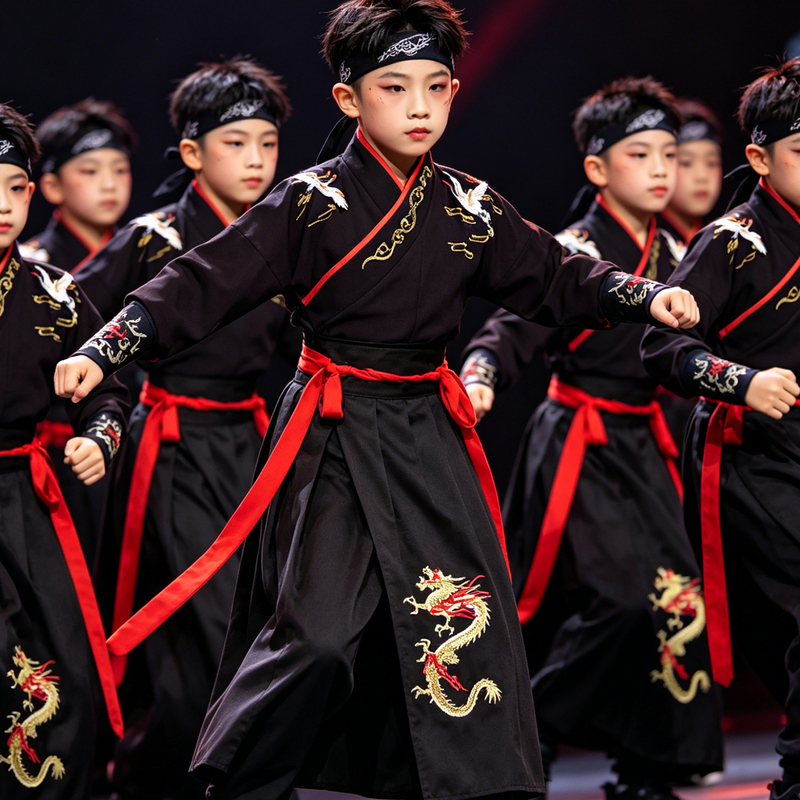 Han Dynasty Tang Dynasty Street Dance Children's Performance Costume Chinese Style Hanfu Boys' Dragon Pattern Embroidery Dance Performance Clothing Black