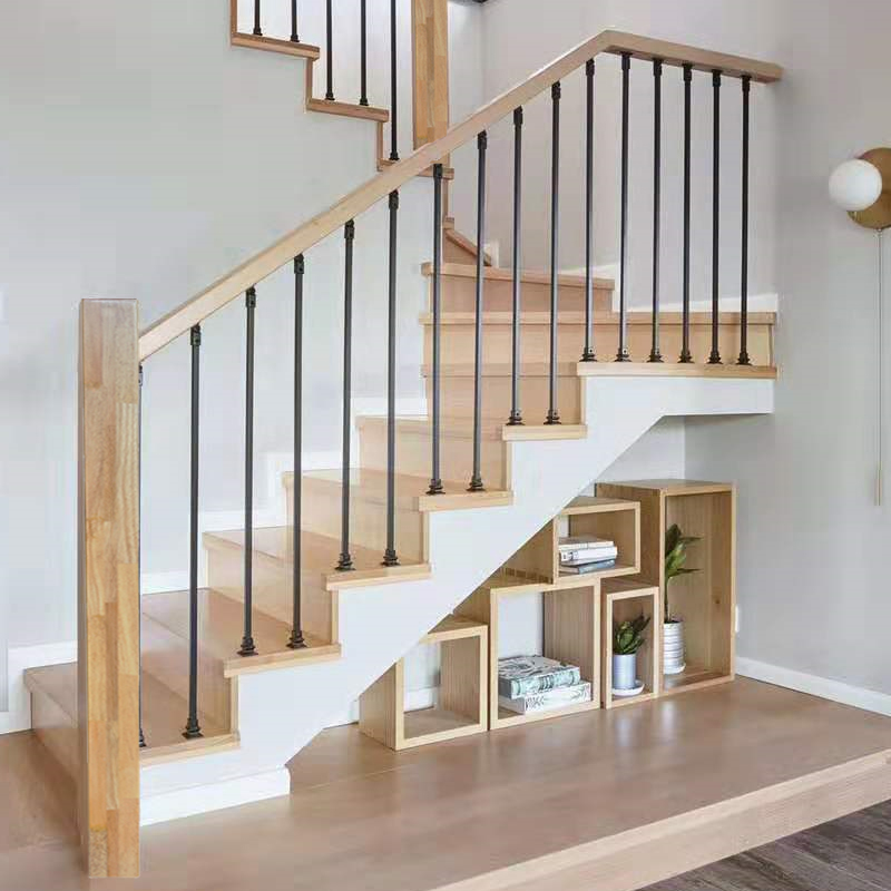 Modern simple minimalist style wrought iron column staircase guardrail small apartment bay window railing duplex solid wood pastoral style