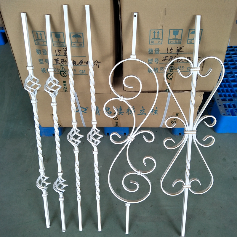 White gold solid Wrought iron solid wood stairs handrail railing Column guardrail Bay window Indoor simple European balcony