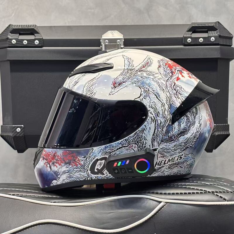 Rike Motorcycle Helmet Electric Four-Season Riding Helmet with 3C Certification and Bluetooth Headset Slot Trendy Full-Face Motorcycle Helmet