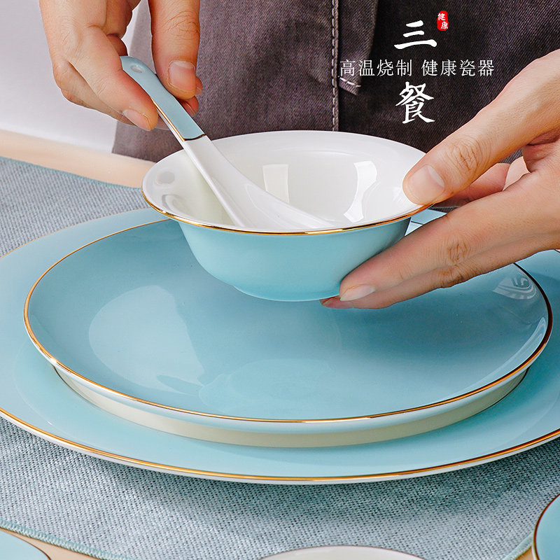 Light Extravagant Blue Soup Bowl Bone Disc Hotel Ceramic Cutlery Pendulum Table Clubhouse Unit Home-Like Inter-Plate Western Dining Steak Flat Tray