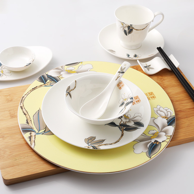 New Chinese Hotel West Cutlery Clubhouse Round Table Bull Pickpocketing Dinner Plate Creative decorative plate Dining Bowl Spoon Suit Home