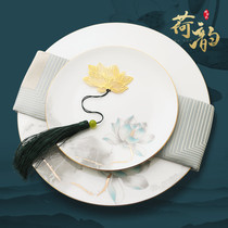 Dining Plate steak home Western plate ceramic eating set creative tableware canteen bowl Chinese hotel rice bowl lotus rhyme