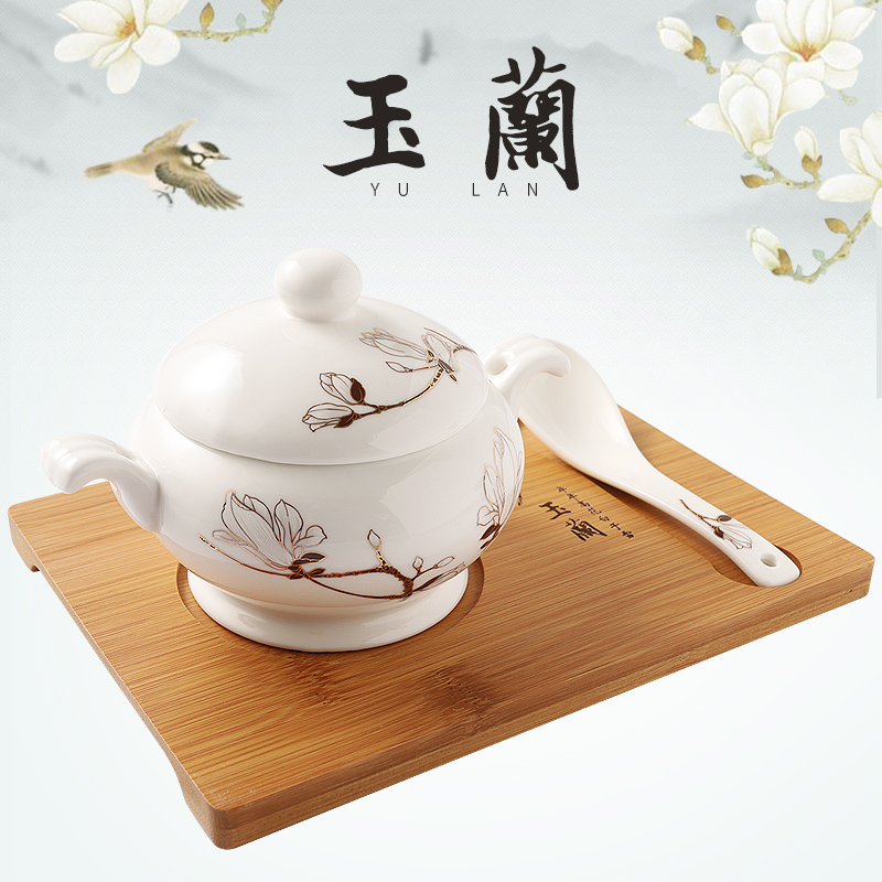 Ceramic saucepan with lid waterproof saucepan liner New Chinese hotel Small soups Steamed Bowl of Steamed Egg Rinds