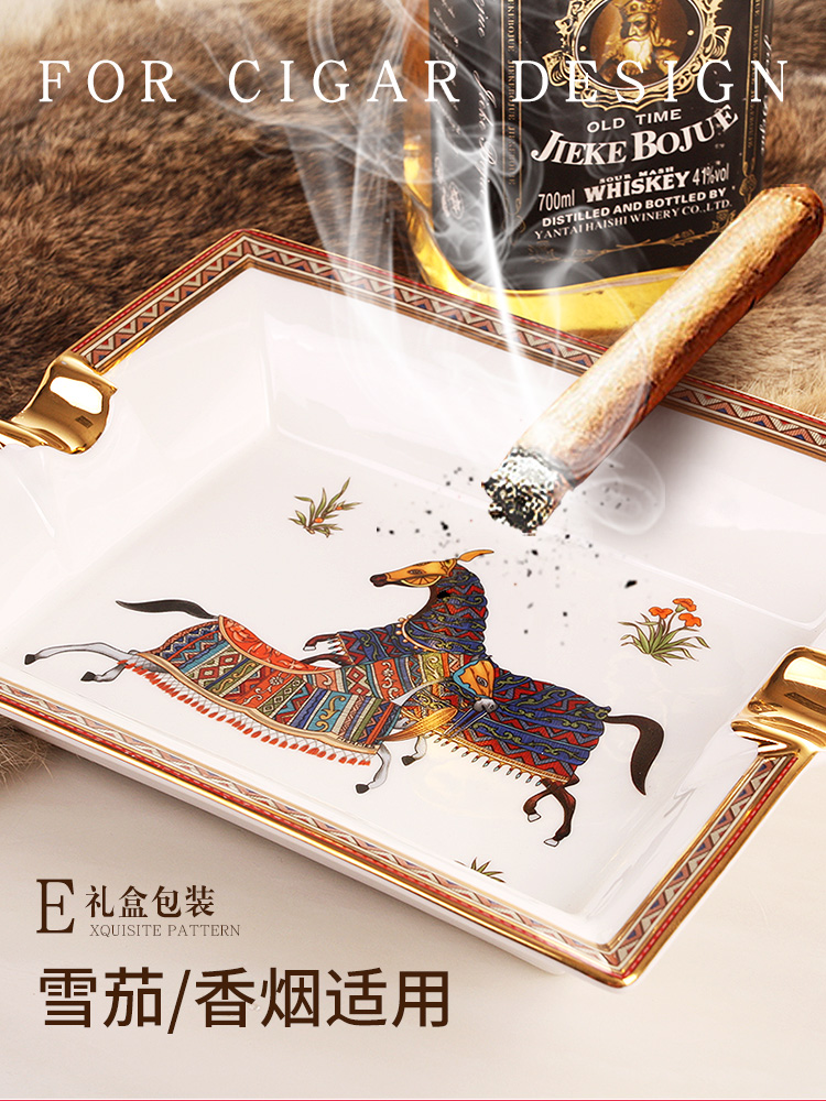 Creative personality household cigar ashtray Retro European office living room Hotel bar Ceramic large size fashion cylinder