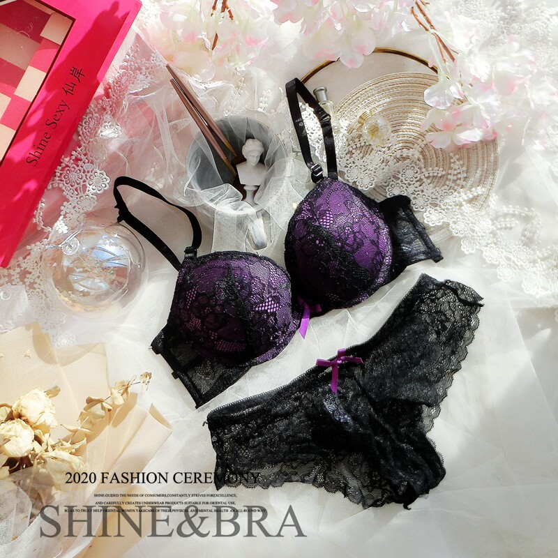 Xian'an Japanese sexy deep V lace beauty back hollow comfortable upper thin lower thick gathered bra set Women's underwear