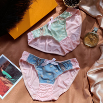 Original New Pint Girl Butterfly Knot Mesh Yarn Lace Cotton Crotch Healthy Perspiration Lady Waist Lady Big Code Triangle Briefs