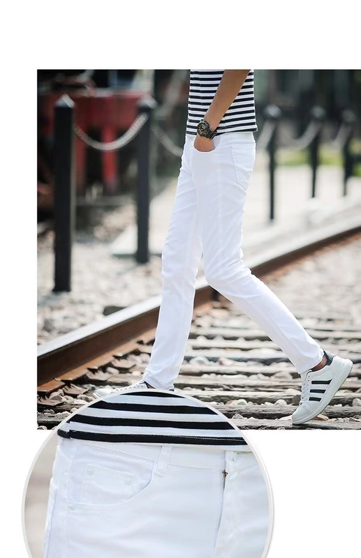 Thanh niên bầu trời xanh quần jeans nam chân mỏng quần dài bút chì dài quần dài mùa hè mỏng phần quan lot nam