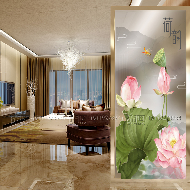 Modern Art Glass Screen Xuanguan Partition Living Room Brief Light Transmission Frosted Sculpture Flower Crafts Custom Background Ho Rhyme