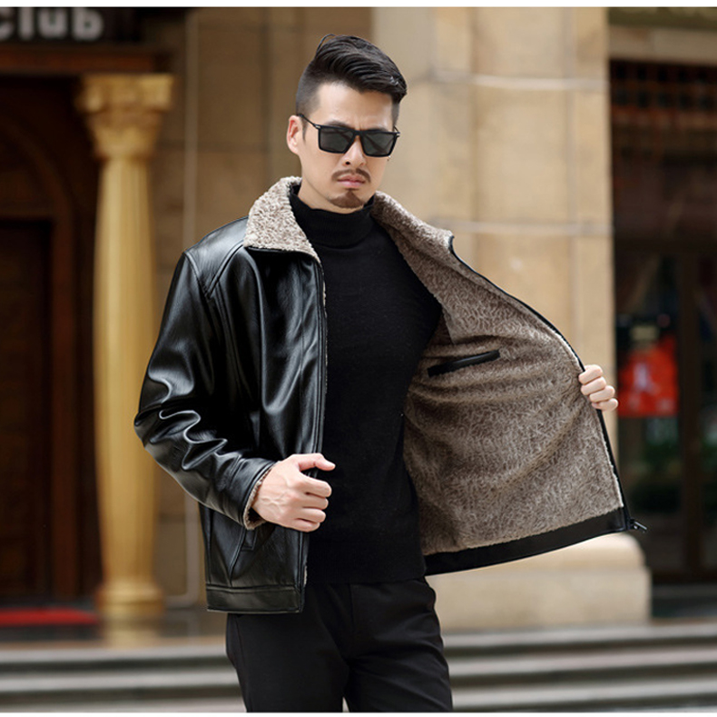 Playboy đích thực mùa thu nam da mùa đông và áo khoác nhung dày áo khoác da anh trai cộng với phân bón cộng với chất béo áo khoác nỉ nam