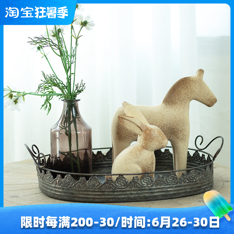 American-style old-fashioned rose lace flower pot tray with handle decorative storage plate garden storage photography decoration