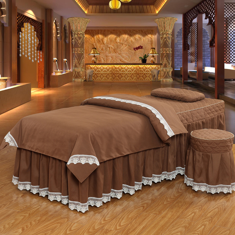 Màu sắc đơn giản vẻ đẹp giường bìa bốn bộ của beauty salon massage giường massage da đặc biệt cotton trải giường cover quilt cover