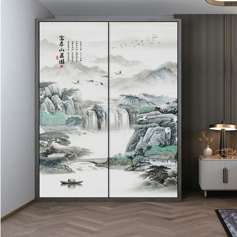 Ink ink mountain drawing push and pull door custom Chinese style door door cabinet door door