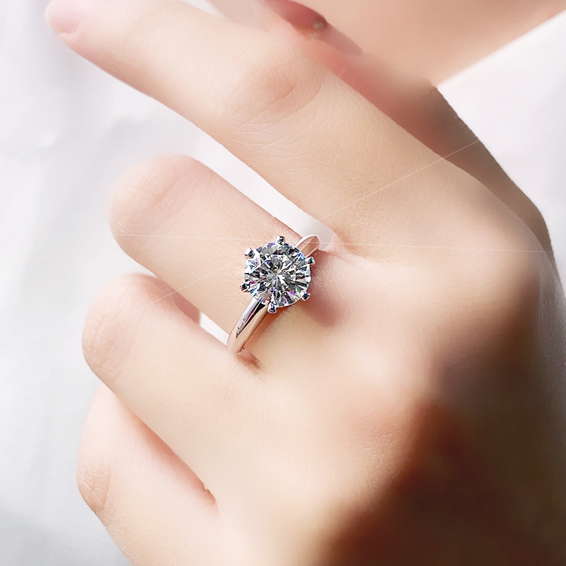 Platinum PT950 Moissanite classic six claw diamond ring female ring female one carat white gold wedding proposal ring custom