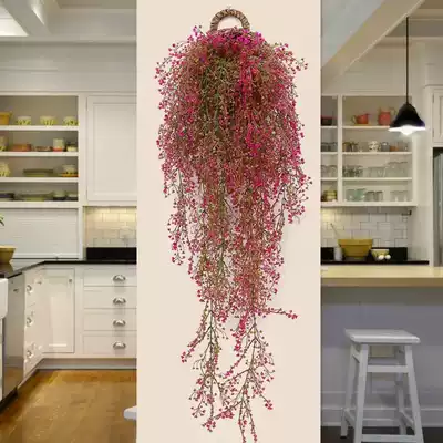 Simulation of Golden Bell willow green plant drooping fake flower wall pendant Living Room restaurant fruit shop decorations free of hole cover