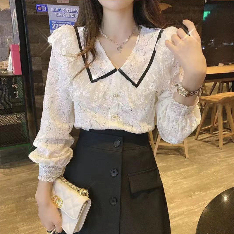 Кружевная шифоновая рубашка с французским низом, женская дизайнерская ниша в западном стиле, сетчатая маленькая рубашка, высококачественная шикарная блузка, осень