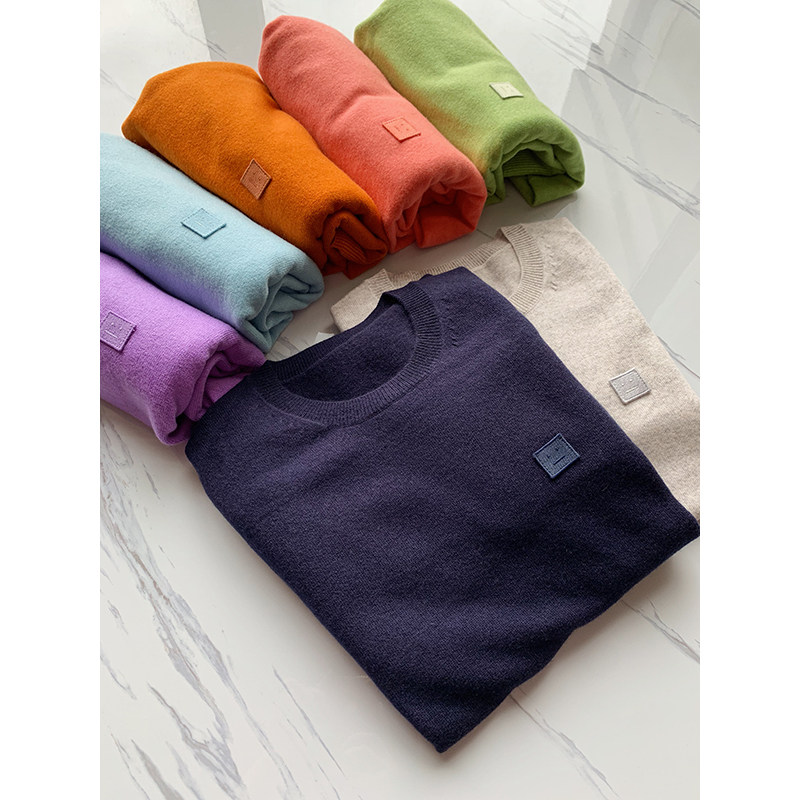 Nordic niche ~ candy color ~ classic smiley cashmere sweater round neck pullover long sleeve base knitted sweater women autumn and winter