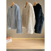 Rex rabbit fur fur one-piece down silk cotton filling round neck short fur coat women fashion