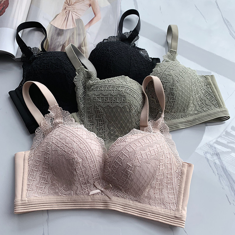 Self-reserved unlimited repo~ Comfortable sexy rimless lace edge gathered thin cotton cup ladies underwear bra