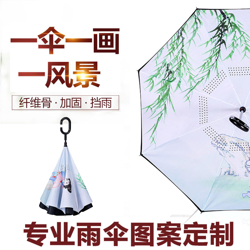 Reverse Umbrella Custom Long Handle Print Logo Photo Pattern Clear Umbrella Double-free Creative Straight Umbrella Order