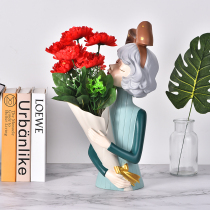 Holding Flowers Girl Nordic Ins Living Room Room Home Decoration Pint TV Wine Cabinet Swing Piece Handicraft Birthday Present