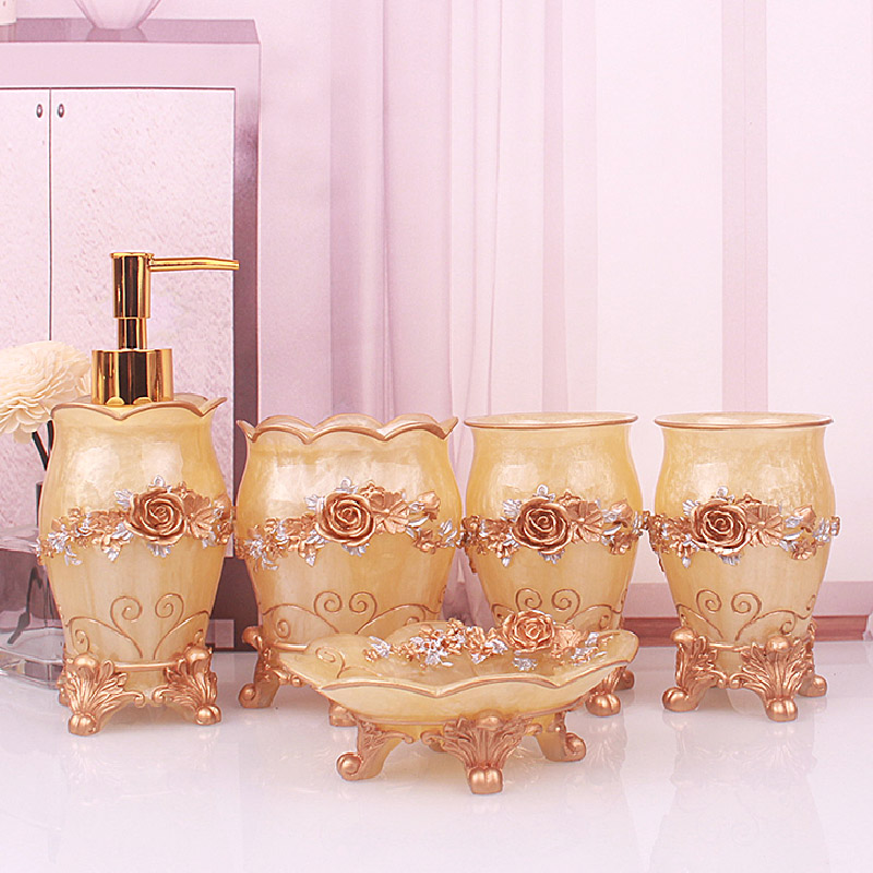 European resin bathroom five-piece set Bathroom household wash powder room Creative mouthwash cup set with tray