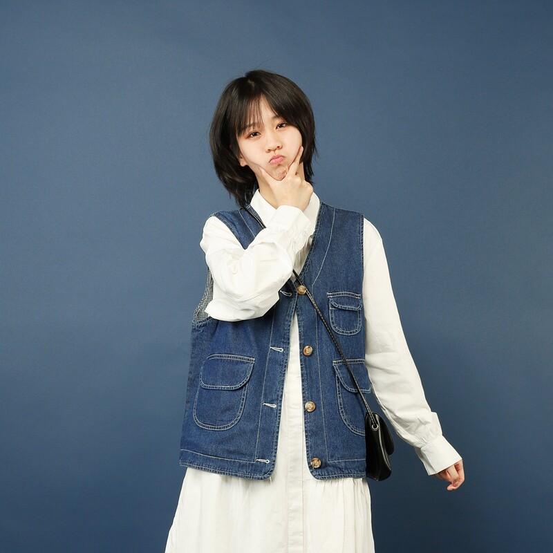 Small buds on branches 2022 spring and autumn bf tooling style Japanese retro all-match loose vest open thread denim vest female