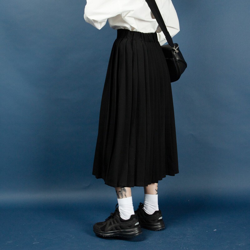 Branches and small buds 2020 new autumn and winter black long skirt jk long skirt Japanese high waist A-line skirt pleated skirt