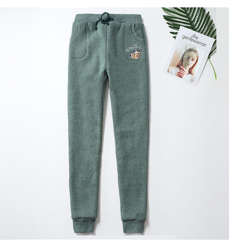 Quần bó sát cashmere nữ mùa thu và mùa đông siêu dày cộng với chân nhung quần ống rộng rộng quần dài sinh viên quần ấm Quần ngụy trang nữ mùa hè