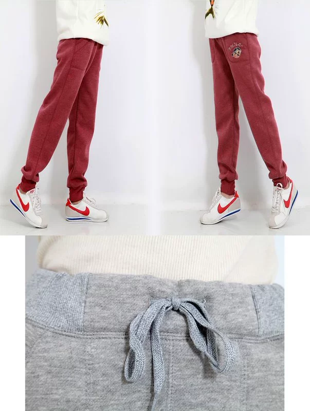 Mùa thu mỏng thêu mùa đông dày cộng với nhung cừu cashmere cộng với nhung ấm áp quần rộng giản dị quần cotton nữ kích thước lớn