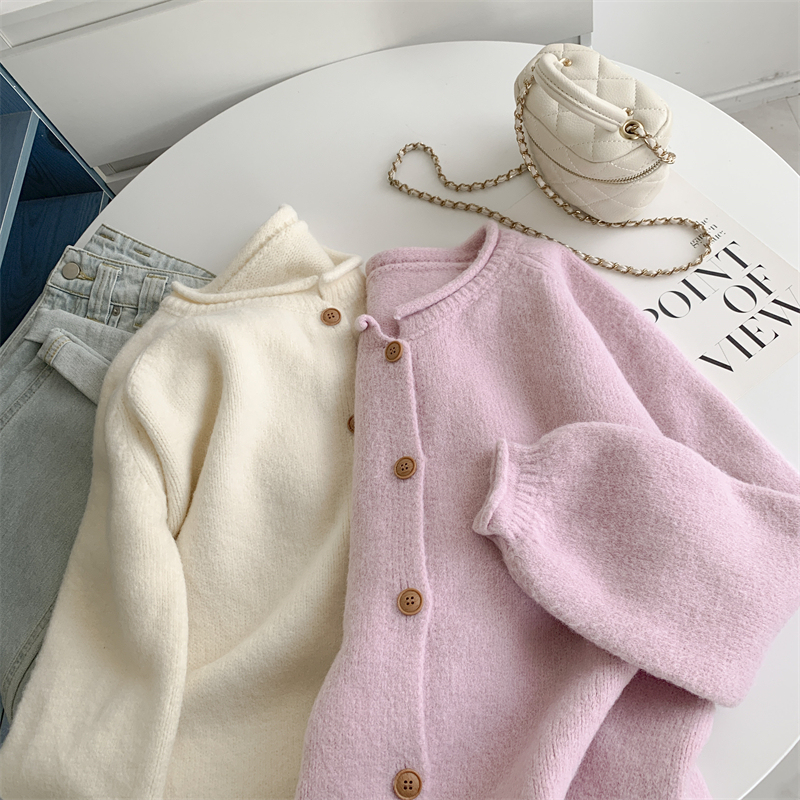 Japanese Retro Rolled-Edge Sweater Knit Cardigan for Women, Loose Fit, Slimming, Versatile, Korean Style, Simple, Lazy Style Jacket Top