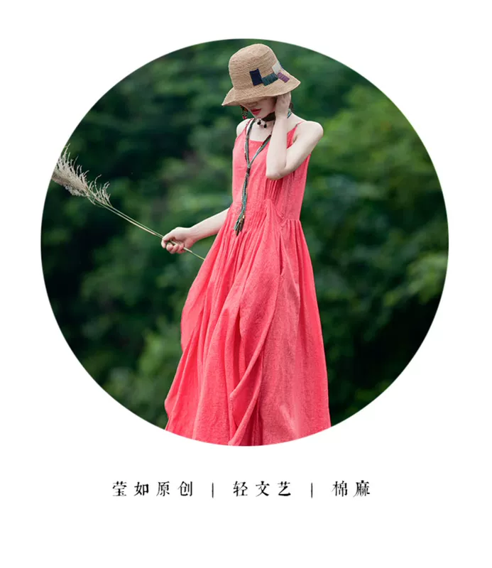 Ying Ru phong cách quốc gia của phụ nữ váy cotton và vải lanh là trang phục rất cổ tích mùa hè là đoạn dài mỏng trên váy khí chất đầu gối - Váy dài váy yếm bò dài