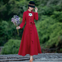 (The second piece only 1 yuan) Ying Ruyi National style thick cotton linen dress women autumn and winter literary base skirt