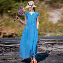 Ying Rui original national style cotton linen dress women 2020 Summer new leisure literary style long skirt