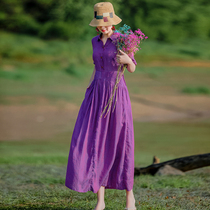 (The second piece 1 yuan) Ying Ruan original national style pure linen dress womens summer temperament long skirt is thin