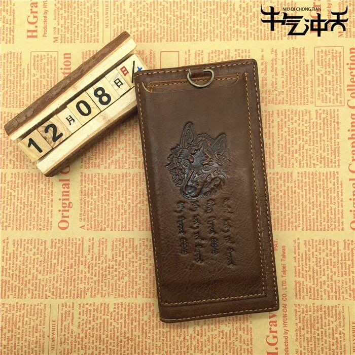 Mongolian characteristic leather wallet rectangular split multifunctional wallet card bag Genghis Khan Mongolian pattern