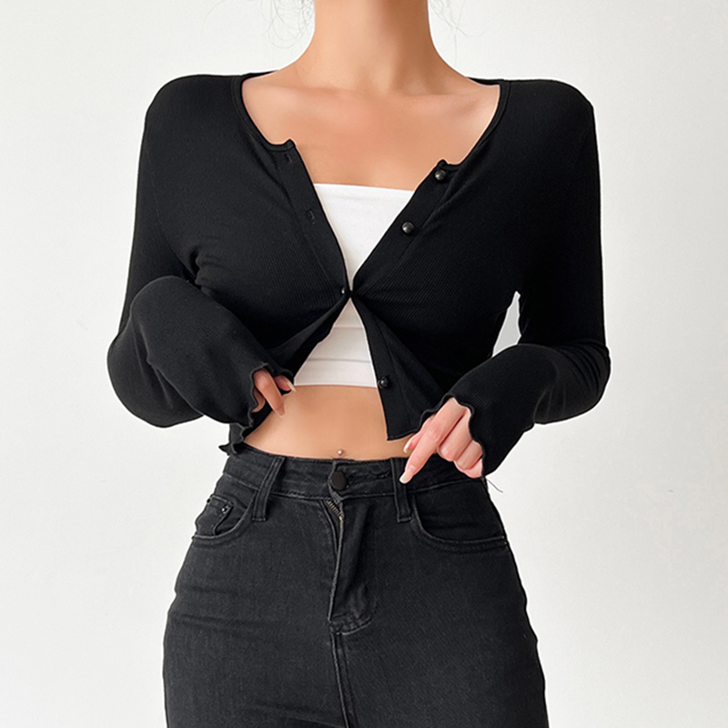 Kadaishan Black Knitted Sun Protection Cardigan Spring Shawl Outerwear Short Jacket Top Small Vest