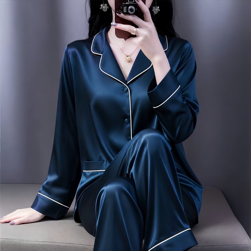 Victoria Women's Silk Pajamas 2026 New Spring, Autumn and Summer Long-Sleeved Mulberry Silk Large Size Home Wear Set Victoria Women's Silk Pajamas 2026 New Spring, Autumn and Summer Long-Sleeved Mulberry Silk Large Size Home Wear Set