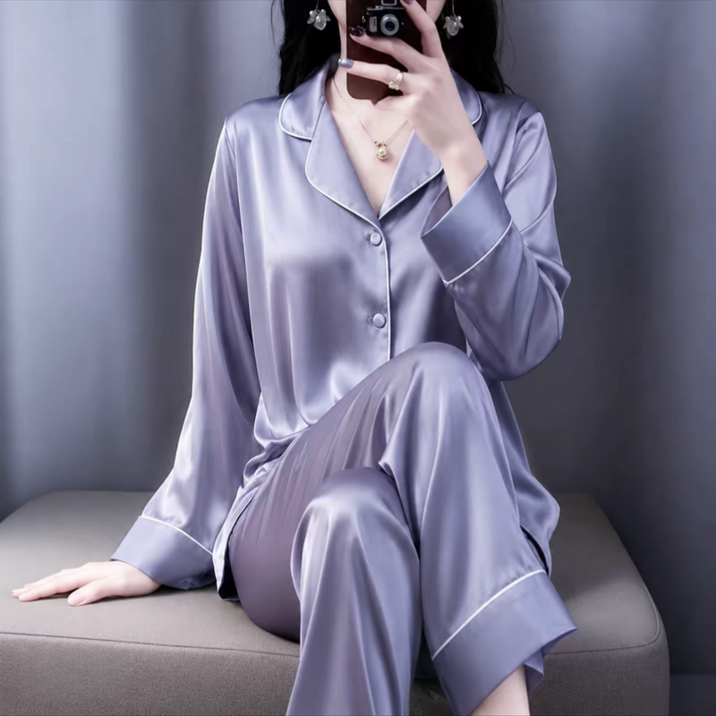 Victoria Silk Pajamas for Women 2026 New Spring and Autum High-End Mulberry Silk Long-Sleeved Home Wear Set