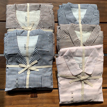 Pure Cotton Pyjamas Lovers Day Department Without Print Brief Checkered Double Layer Yarn Weave Spring Autumn Thin style No side stitches Home Suits Suits