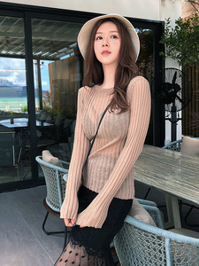 Mayz dệt kim phụ nữ 2018 mùa thu mới mỏng vòng cổ cao cổ rắn màu áo sơ mi mỏng áo dài tay áo mỏng hàng đầu