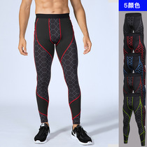 Mens fitness long pants printed splicing movement Running training perspiration speed dry high-bounty tight fit trousers 4070