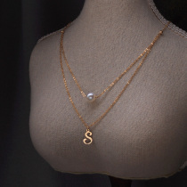 Natural Freshwater Pearl Necklace 14k Notes Gold Letter Double Necklace Custom Lock Bone Chain South Korea Brief Send Bestie