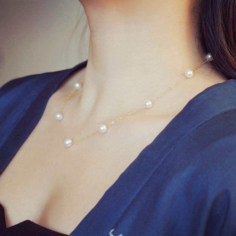 Full Star Natural Fresh Water Pearl Lock Bone Necklace Necklace Near Round Pendant Large Length with white 100 lap-Taobao